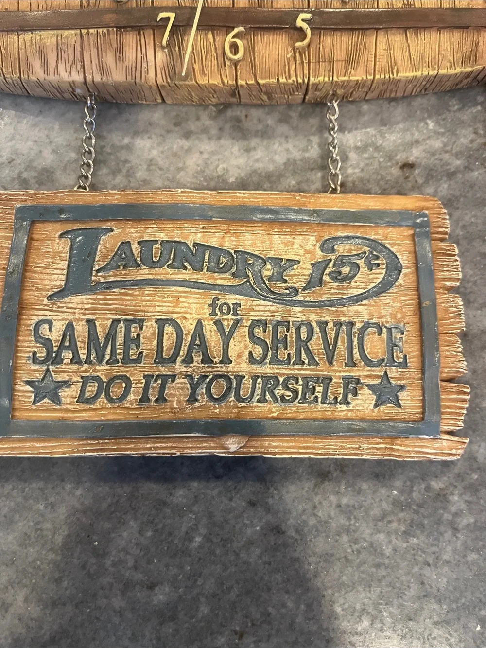 Rustic Wood Barrel Laundry Wall Clock - Brown & Red